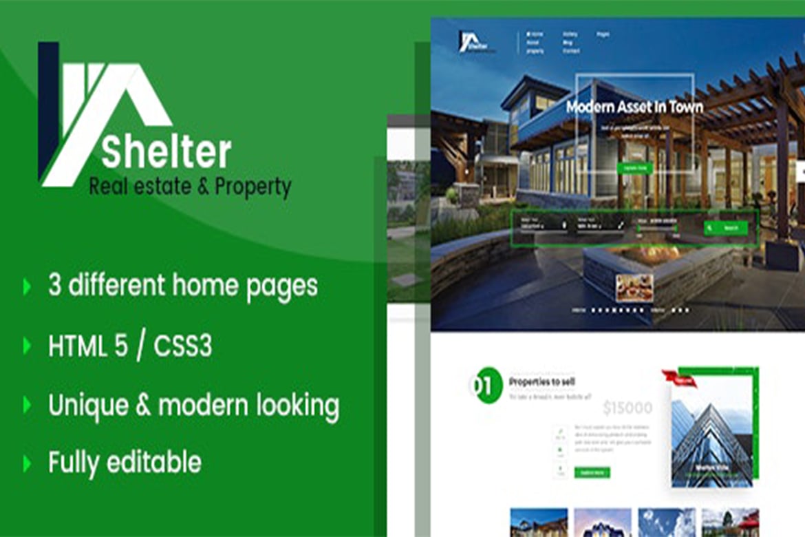 Template Website Real Estat Shelter yang Modern dan Responsif