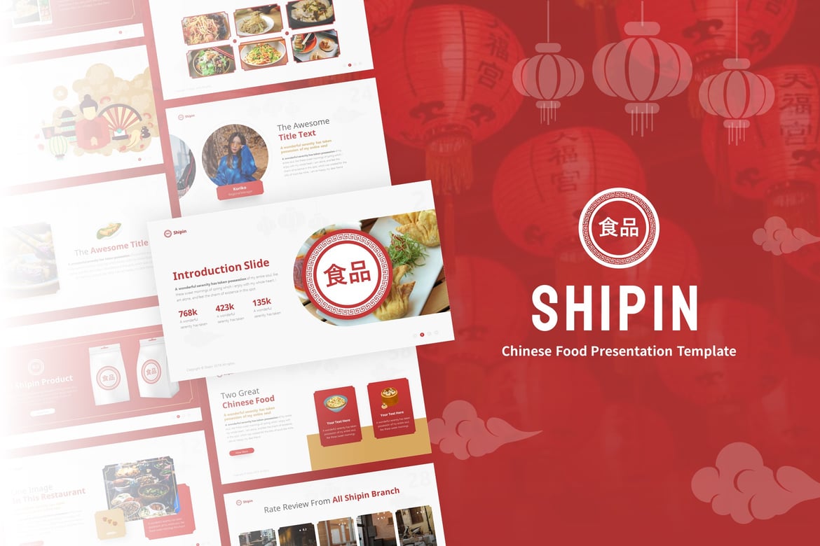 Template PowerPoint Makanan Cina Shipin yang Menarik dan Profesional