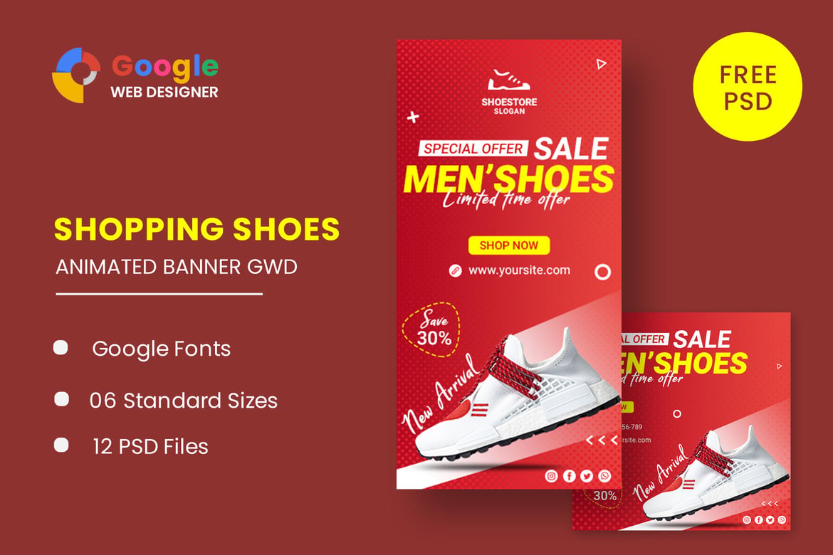Template Web Spanduk Iklan Sepatu Animasi untuk Google Web Designer