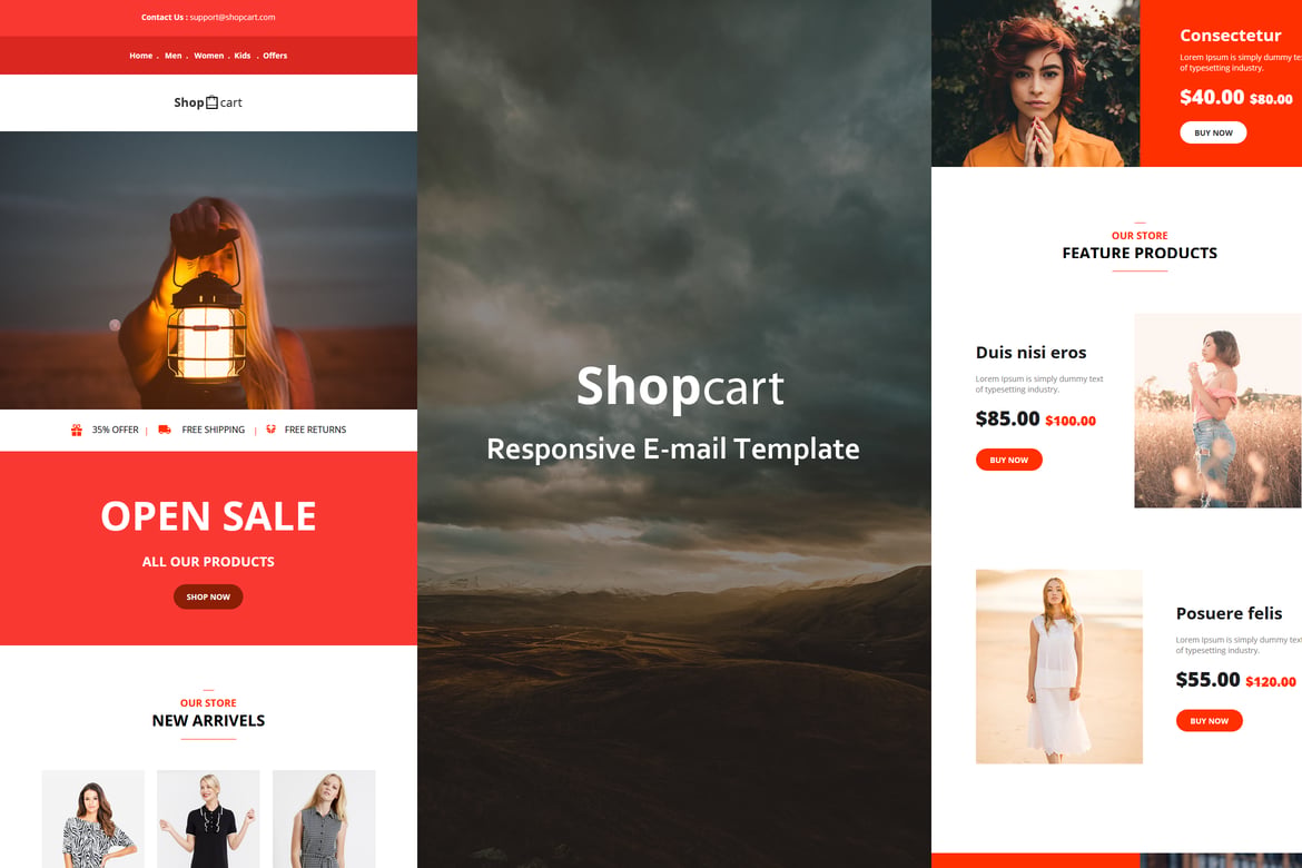 Template E-mail Shopcart - 35+ Modul Modern dan Responsif