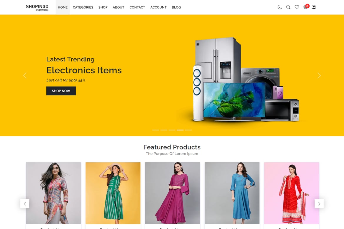 Template Website eCommerce Shopingo yang Modern dan Responsif