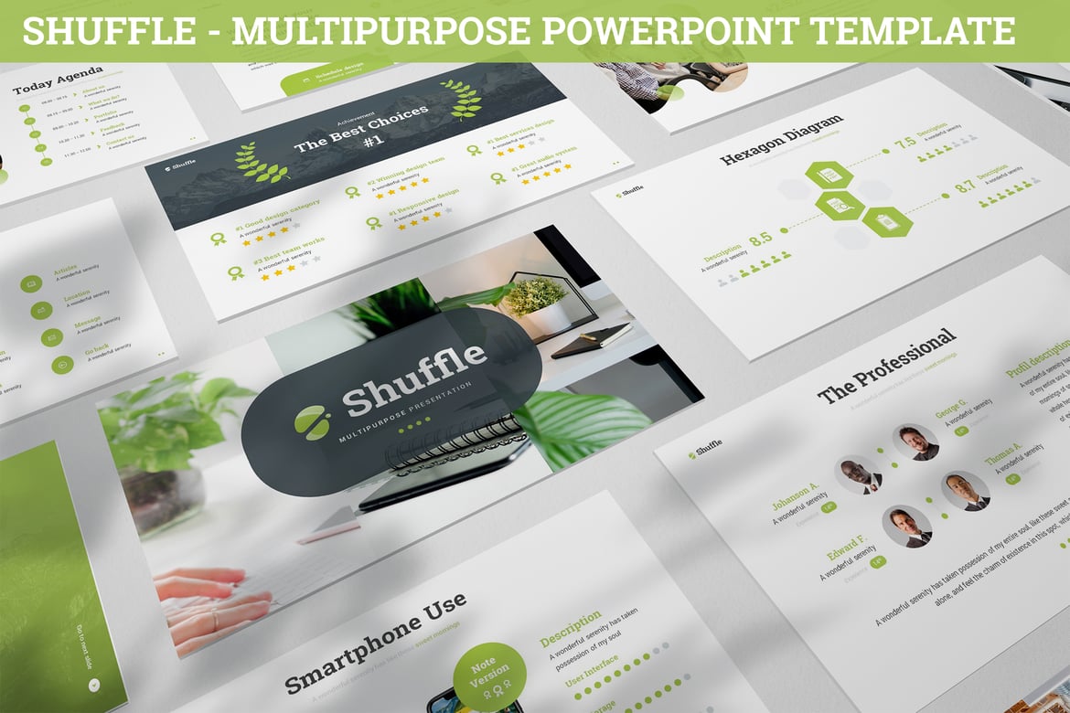 Template PowerPoint Serbaguna Shuffle - Modern dan Elegan