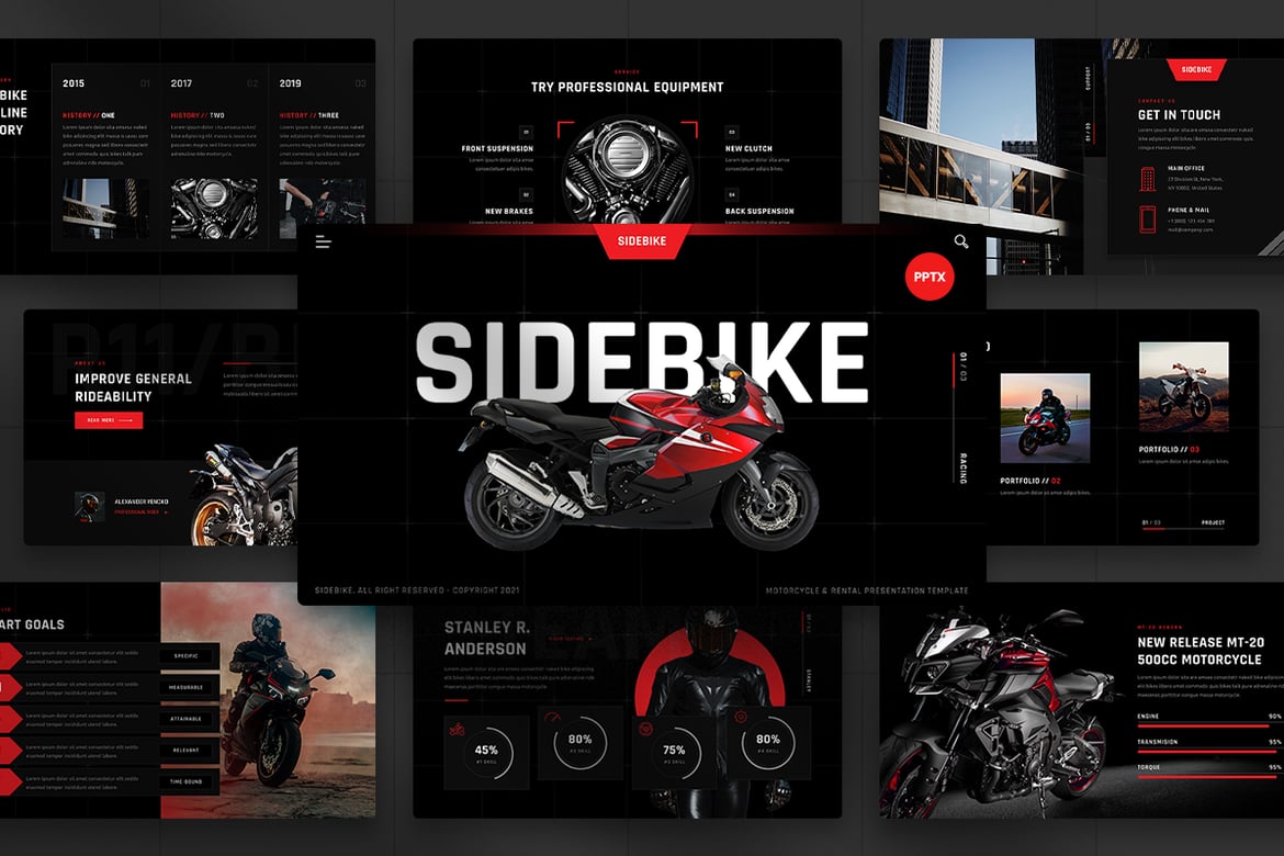Template Presentasi PowerPoint Sidebike - Motor dan Penyewaan
