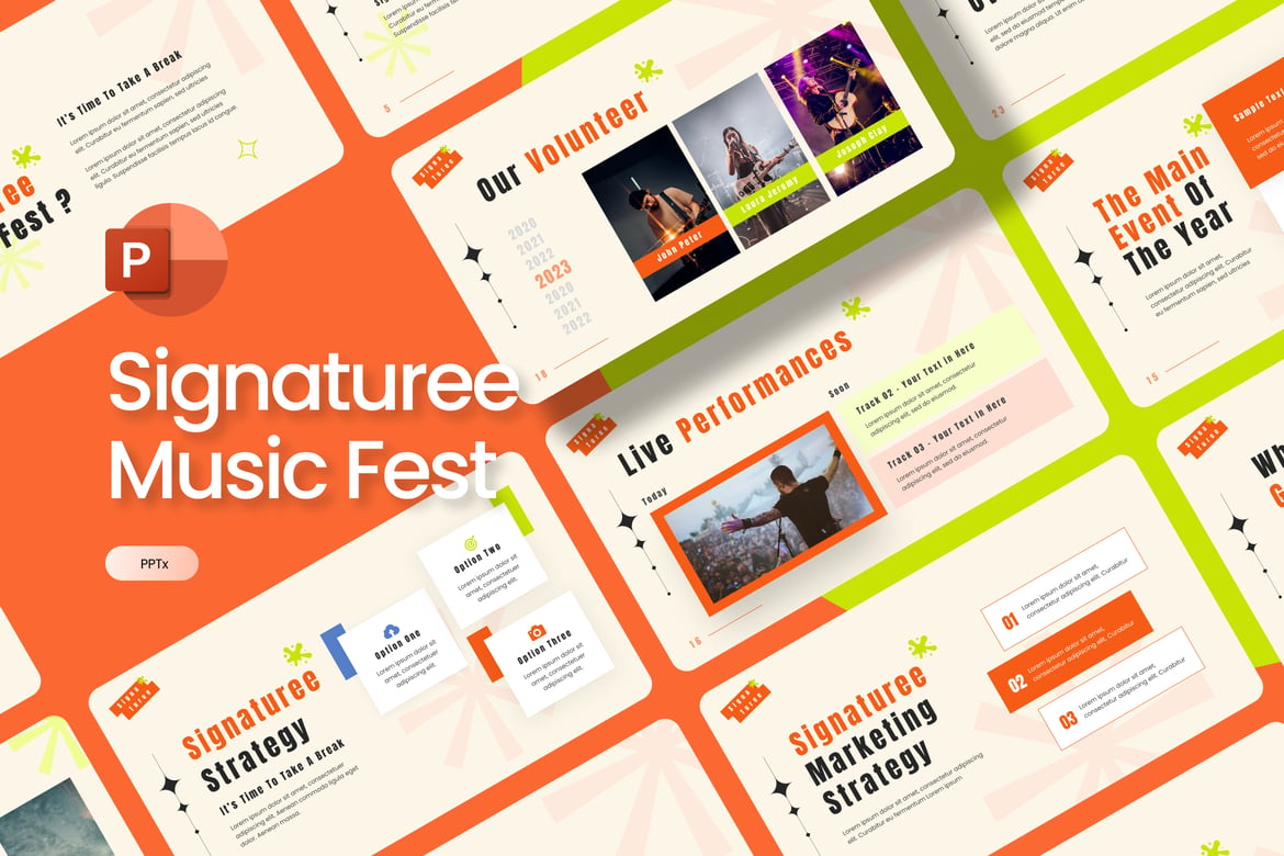 Template PowerPoint Musik Fest Signaturee yang Menarik