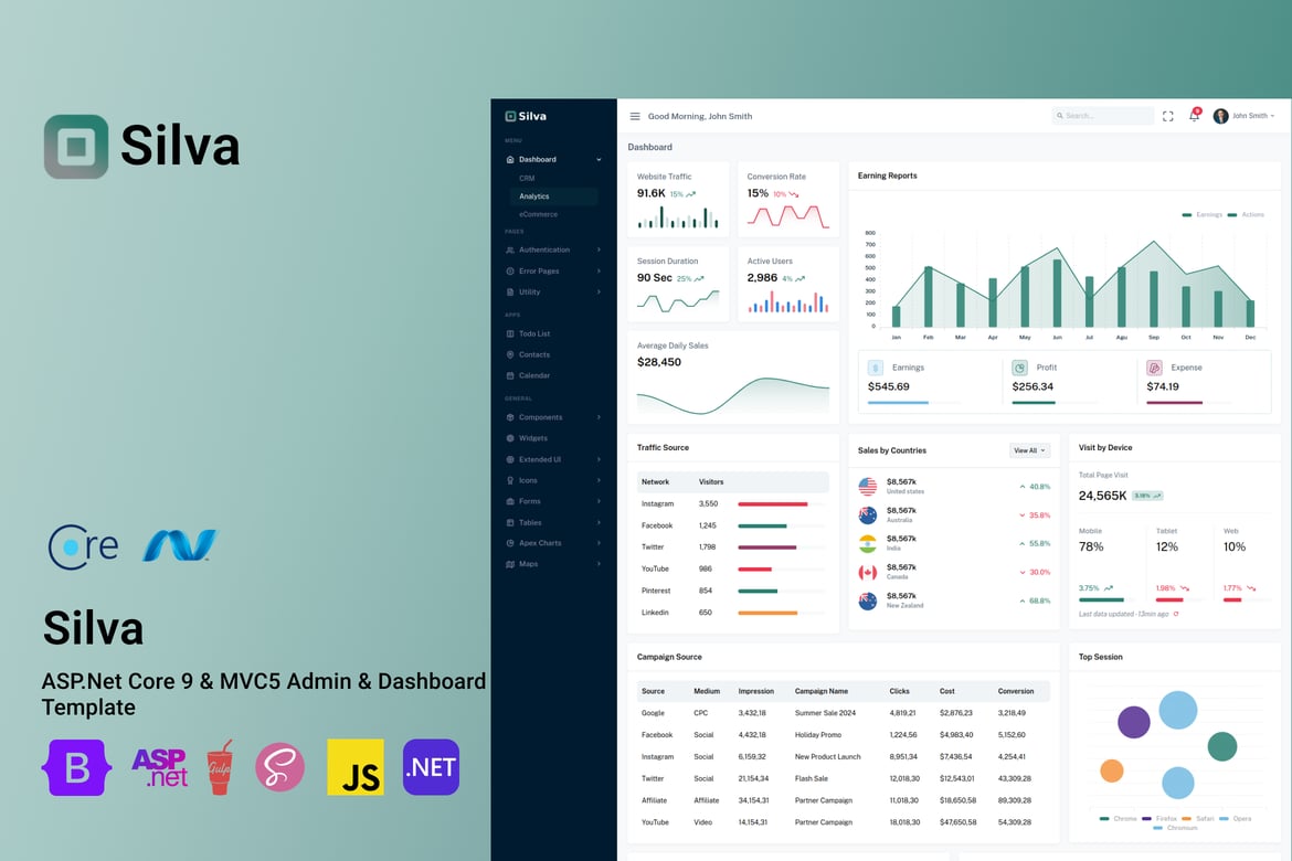 Silva - Template Website Admin & Dashboard ASP.Net Core 9 yang Modern dan Responsif