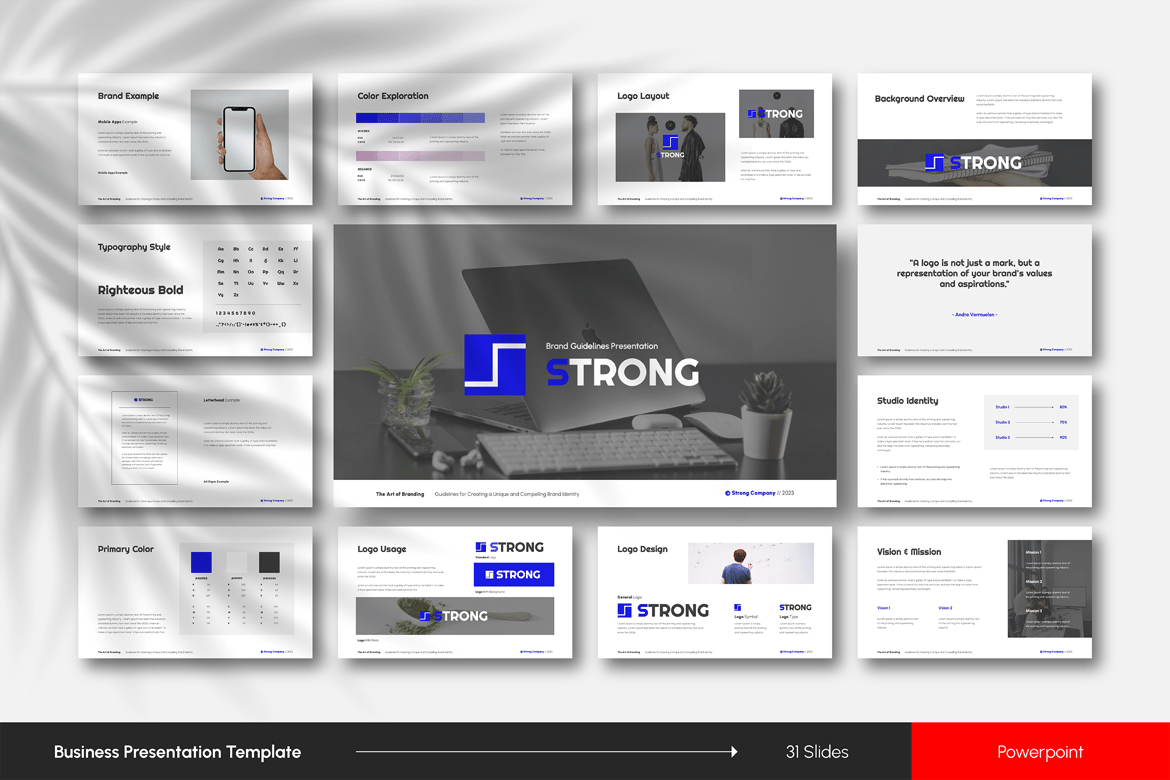 Template Powerpoint Pedoman Merek yang Sederhana dan Menarik