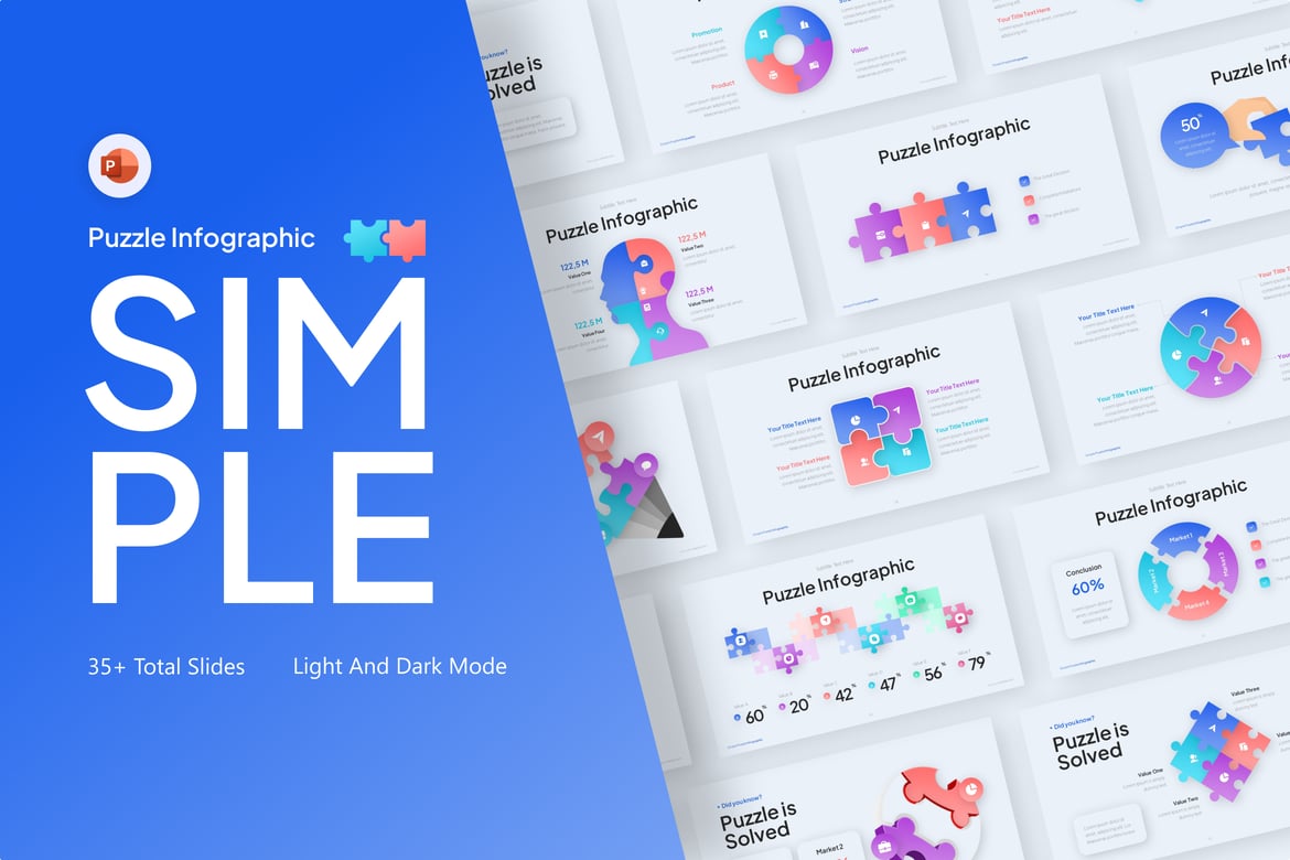 Template PowerPoint Puzzle Kreatif yang Sederhana dan Menarik