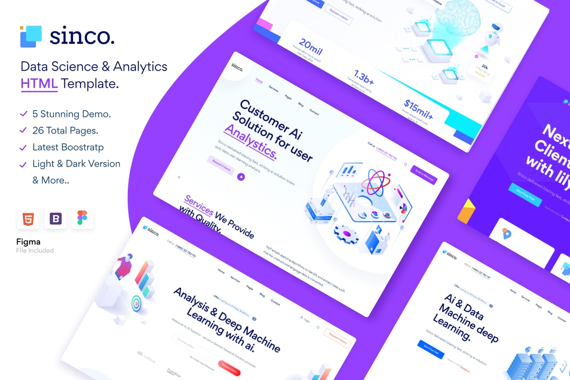 Sinco - Template Website Data Science & Analitik yang Kuat dan Modern