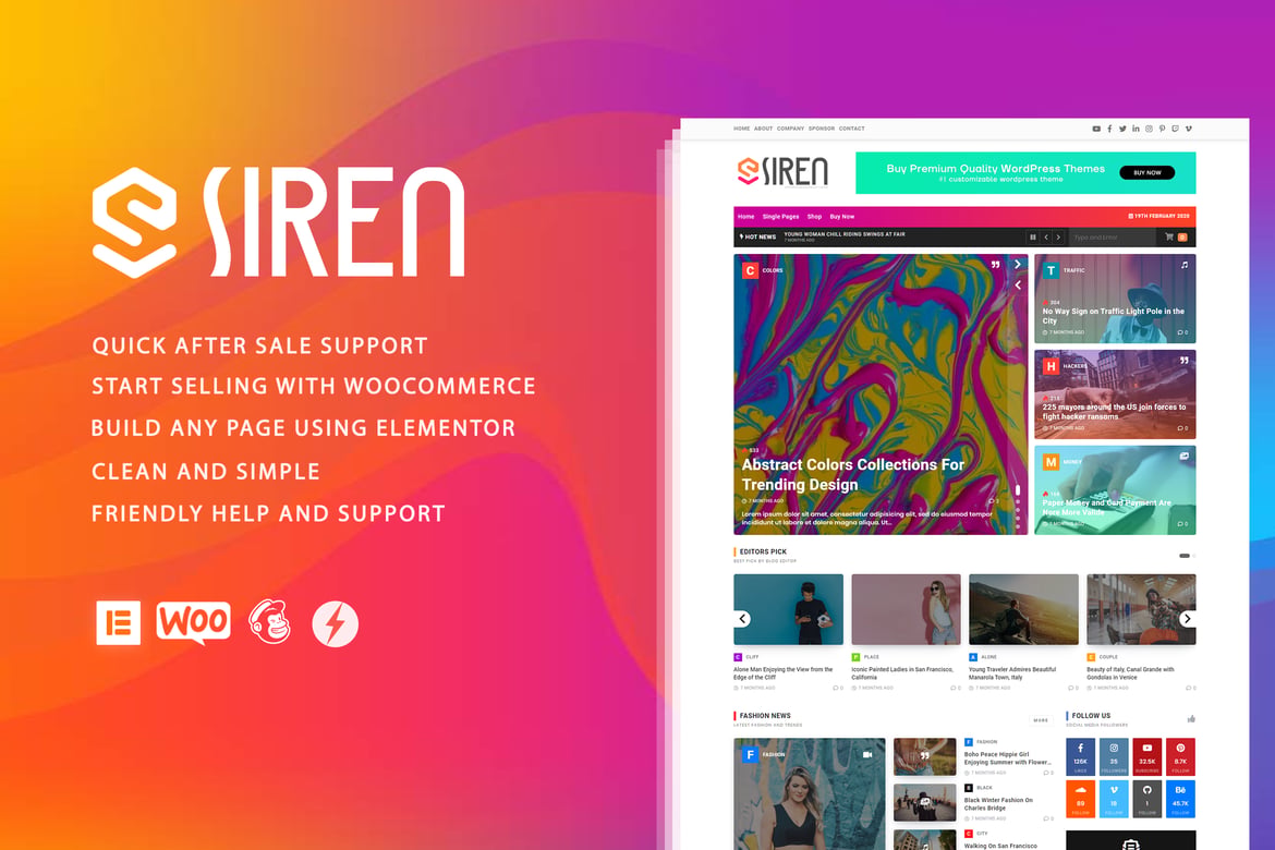 Siren - Tema WordPress Majalah Modern dan Minimalis untuk Elementor