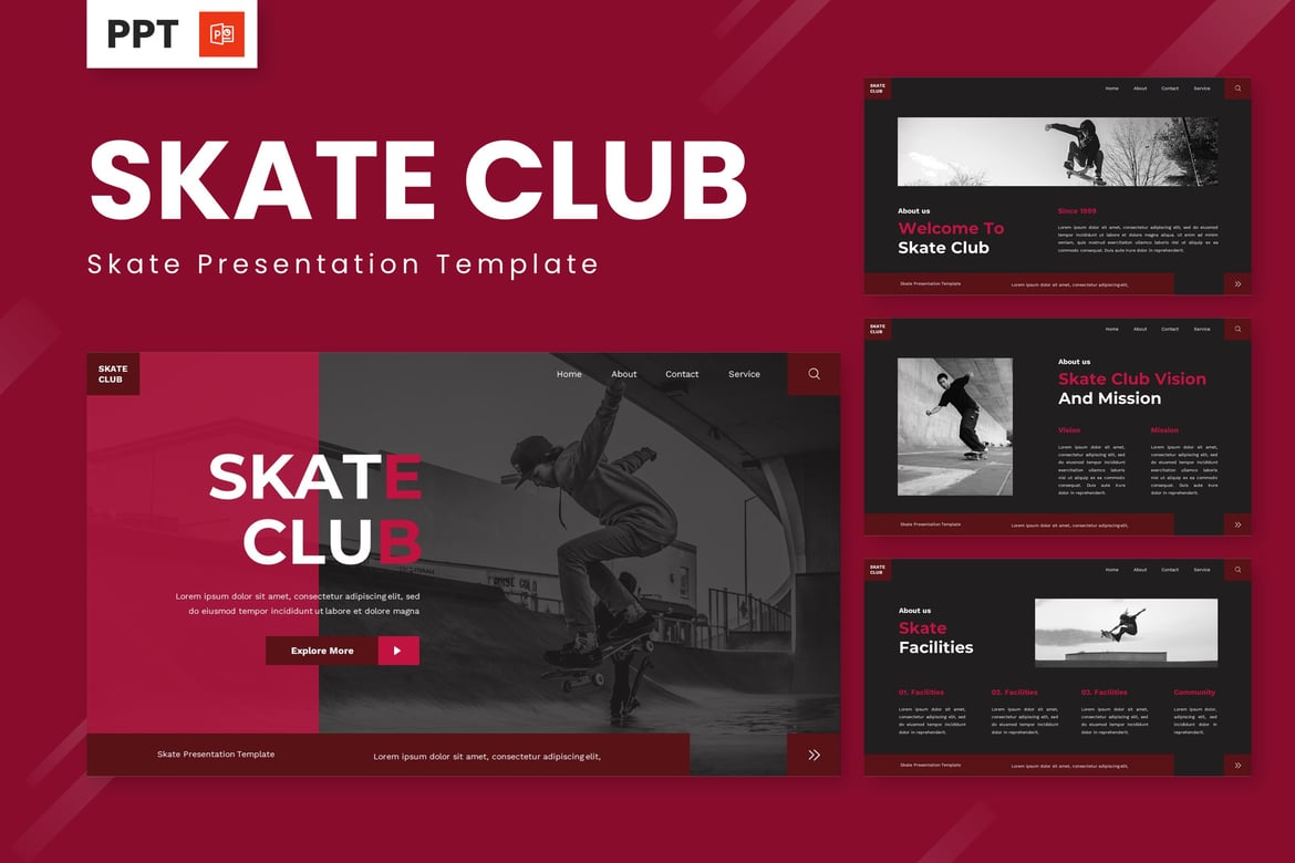 Skate Club - Template Presentasi Powerpoint untuk Pecinta Skate