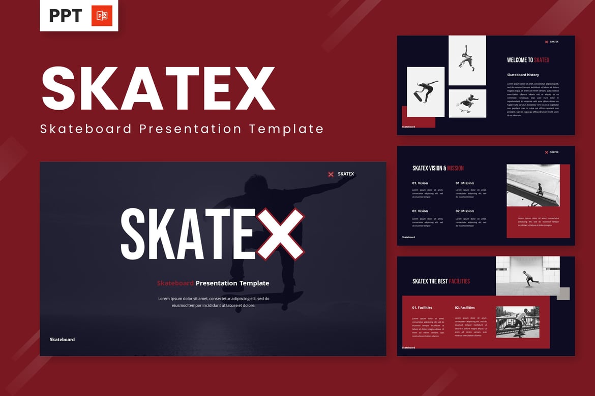 Template Presentasi Skateboard Skatex yang Modern dan Menarik