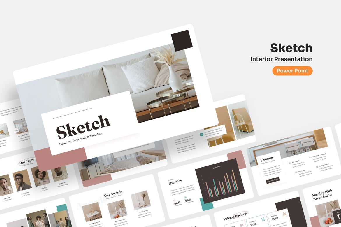 Template PowerPoint Sketch untuk Desain Interior yang Profesional