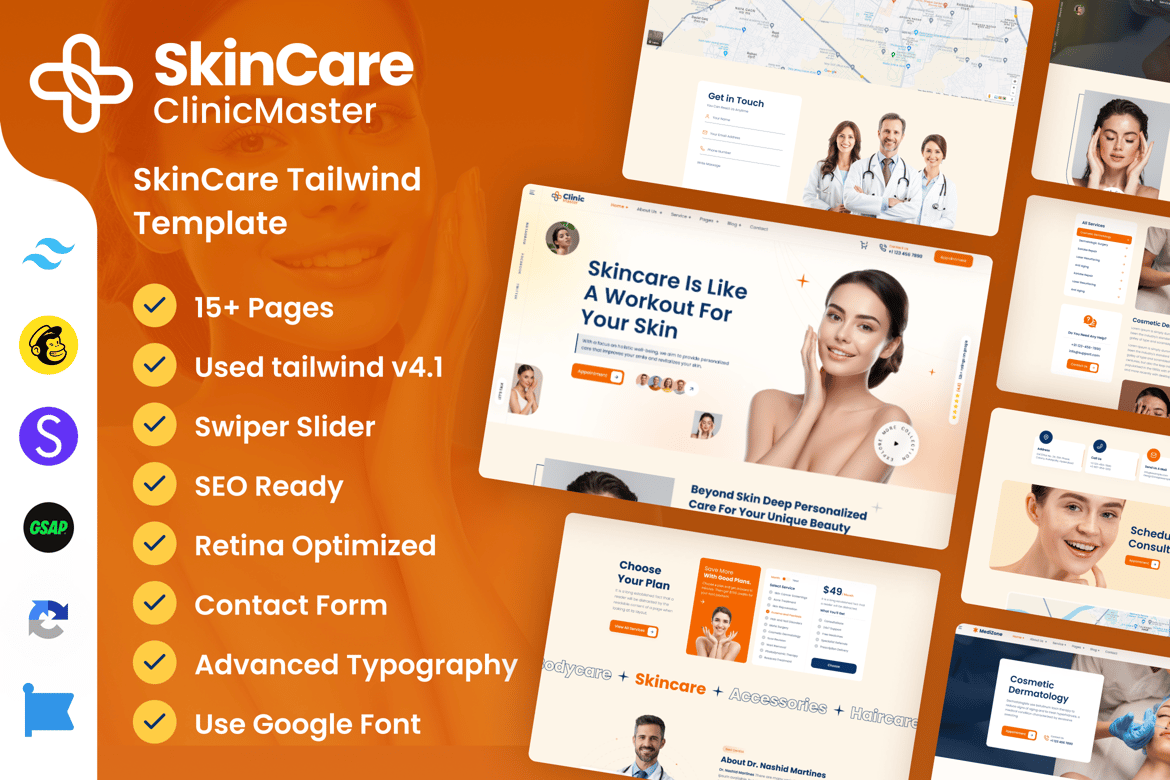 Template Website Skincare dan Kecantikan Modern dengan Tailwind CSS