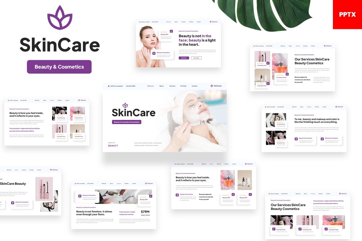 Template Presentasi PowerPoint SkinCare: Kecantikan & Kosmetik yang Menarik