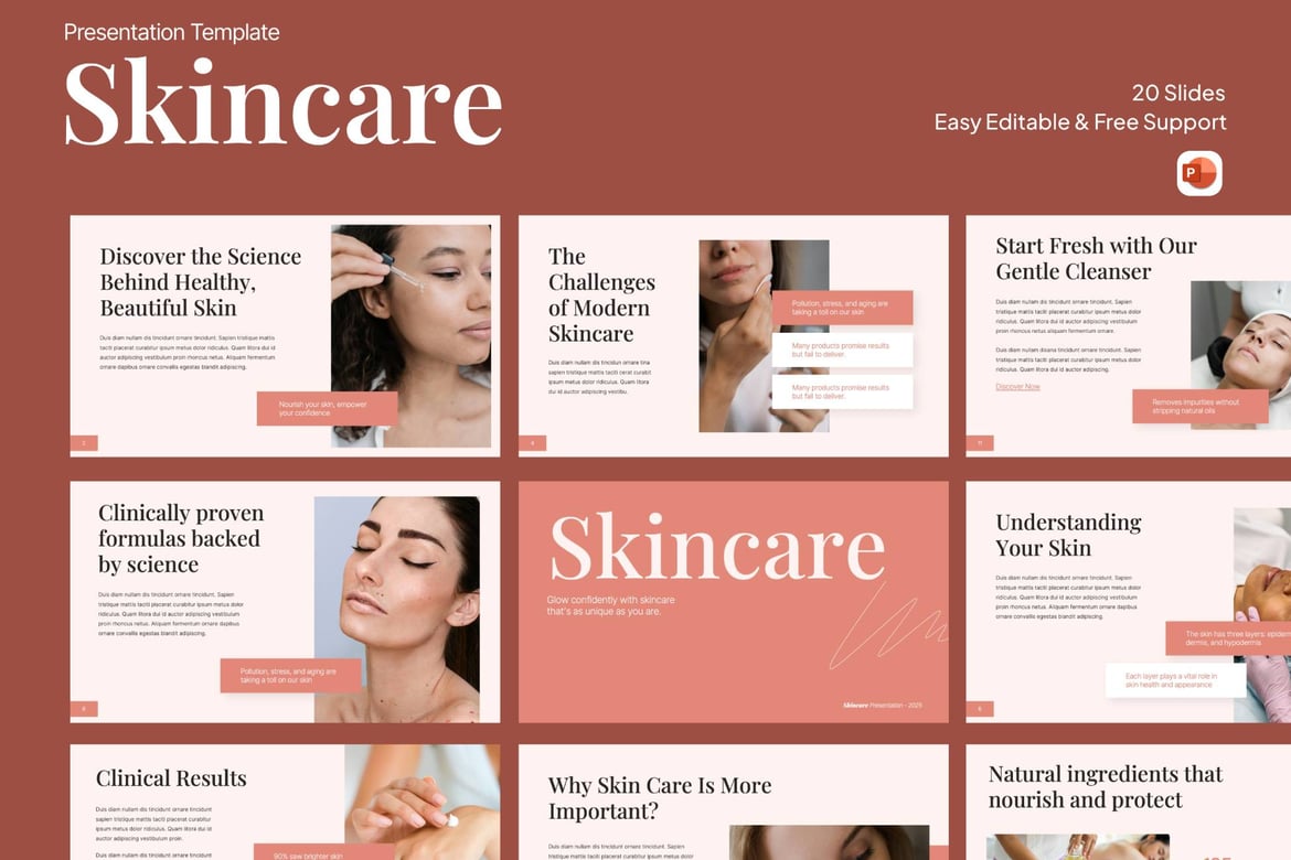 Template PowerPoint Skincare yang Menawan untuk Presentasi Anda