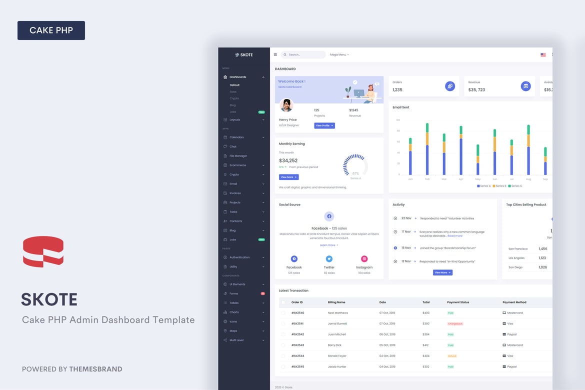 Skote - Template Website Dashboard Admin CakePHP Premium