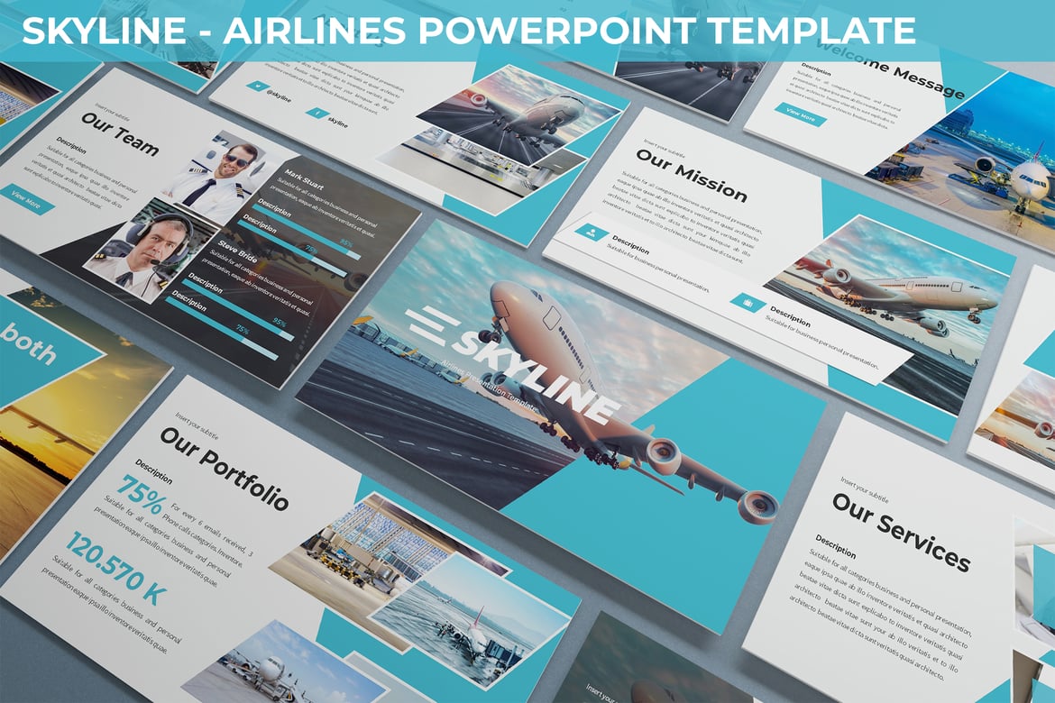 Template Presentasi Skylines - Desain Modern untuk Industri Penerbangan