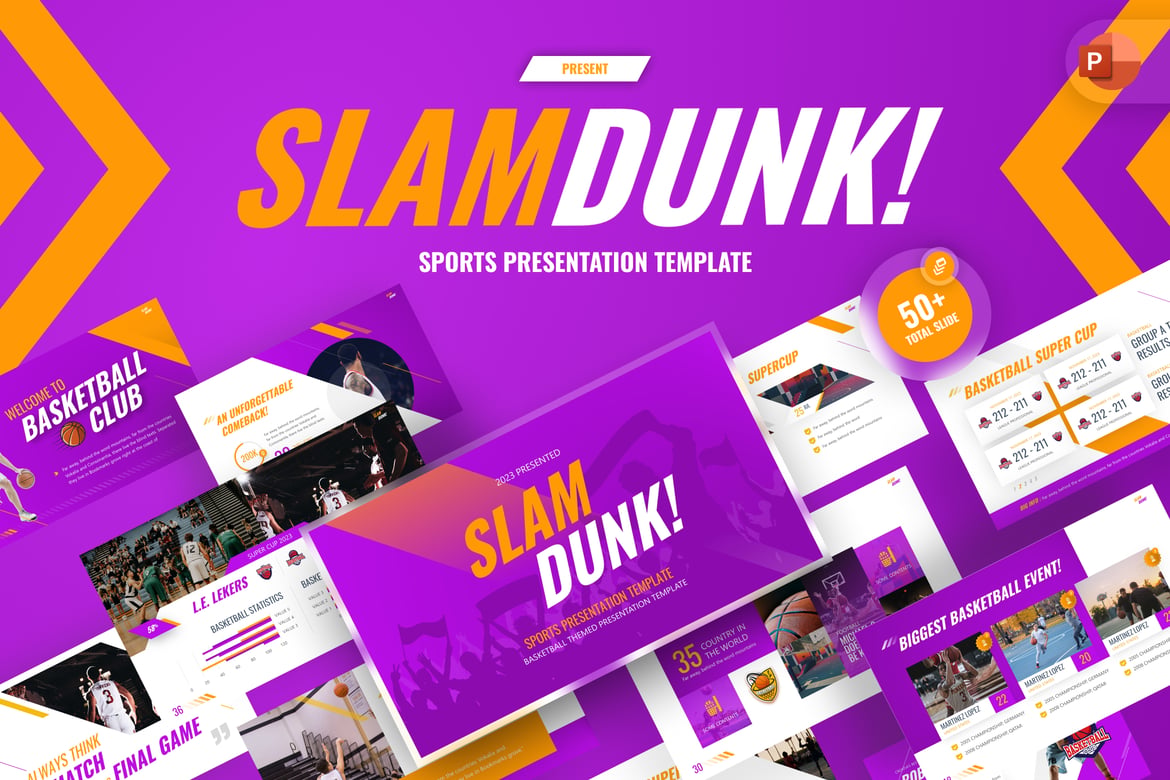 Template PowerPoint Kreatif Olahraga: Slam Dunk untuk Presentasi Menarik
