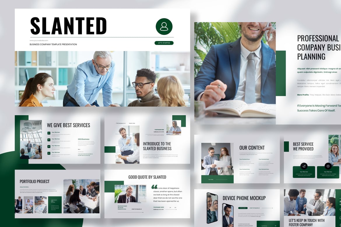 Template PowerPoint Presentasi Bisnis Slanted yang Menarik