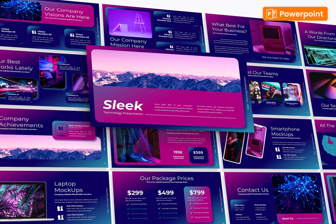 Template Presentasi PowerPoint Futuristik dengan Gradien yang Menawan