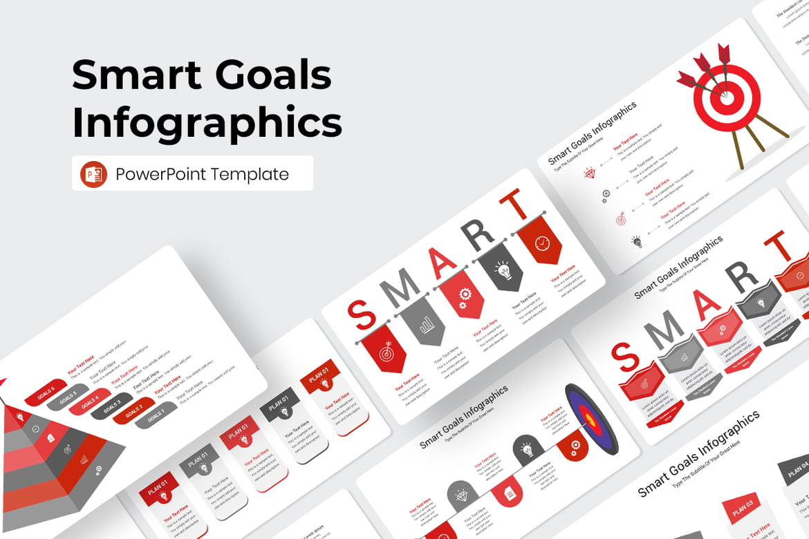 Template PowerPoint Infografis Tujuan SMART yang Menarik
