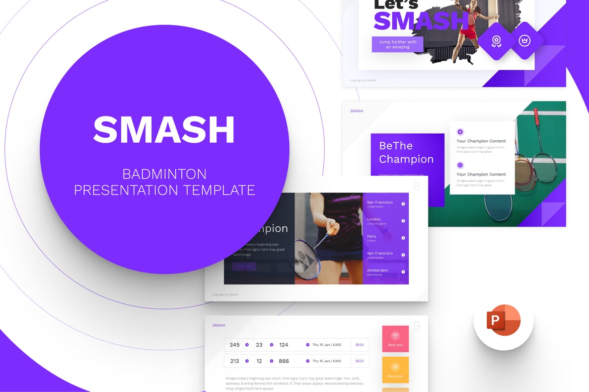 Template PowerPoint Smash Sport Modern yang Menarik dan Fungsional