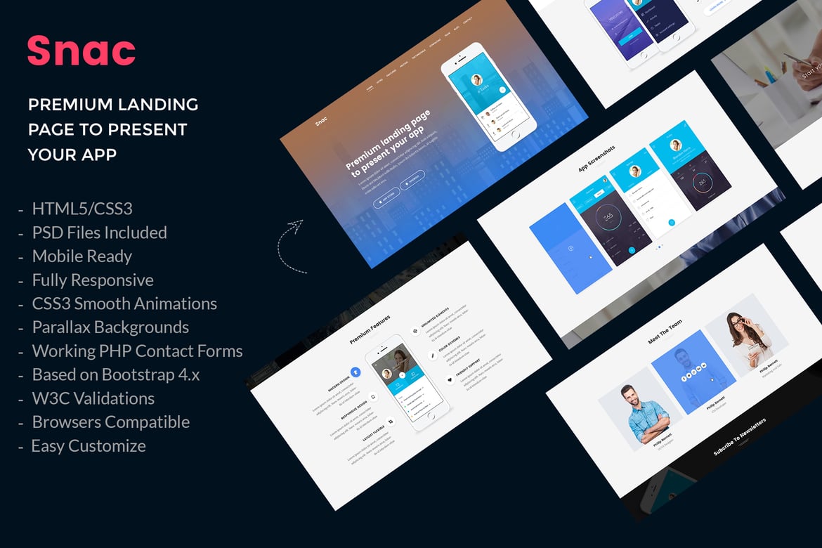 Snac - Template Website Premium untuk Halaman Pendaratan Aplikasi