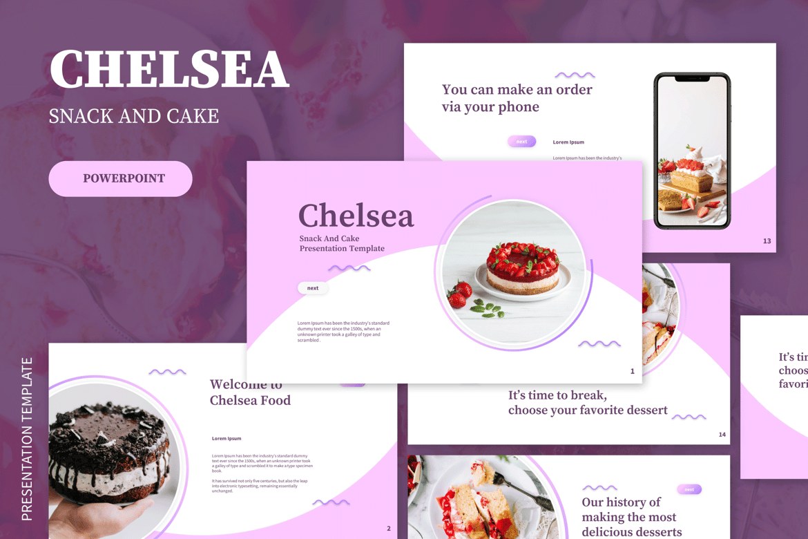 Template Presentasi PowerPoint Kue dan Camilan Chelsea