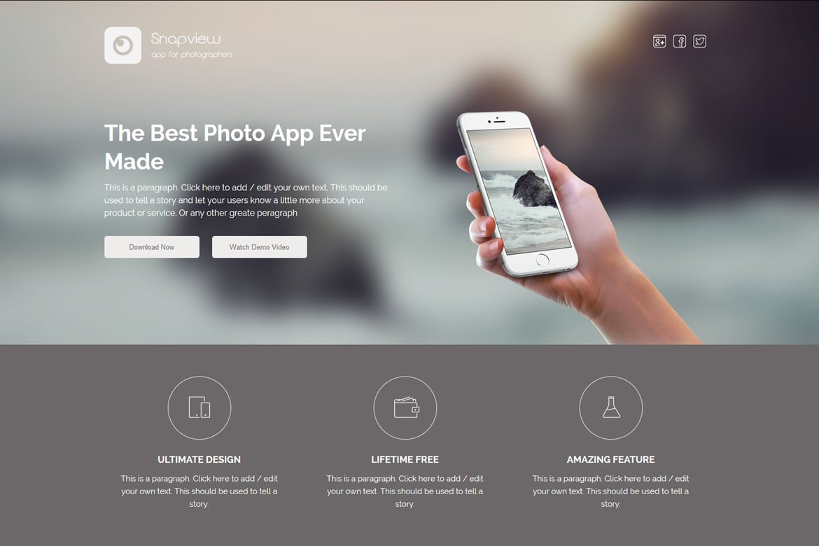 Snapview - Template Landing Page Aplikasi Mobile yang Menarik