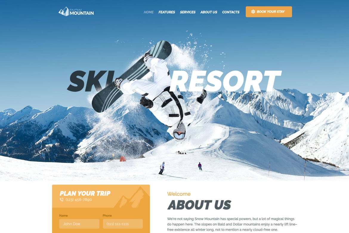 Snow Mountain | Tema WordPress Resort Ski & Sekolah Snowboard Terbaik