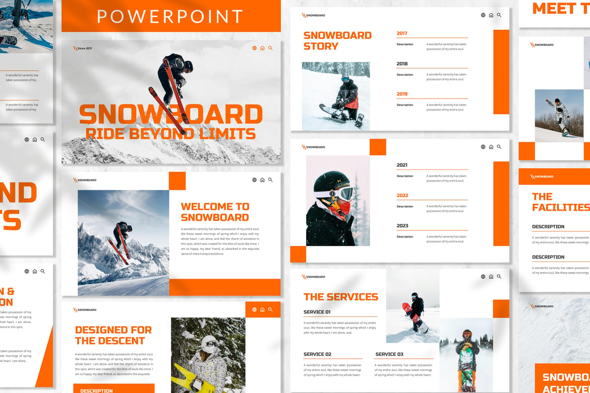 Template Presentasi PowerPoint Snowboard - Desain Modern untuk Bisnis Anda