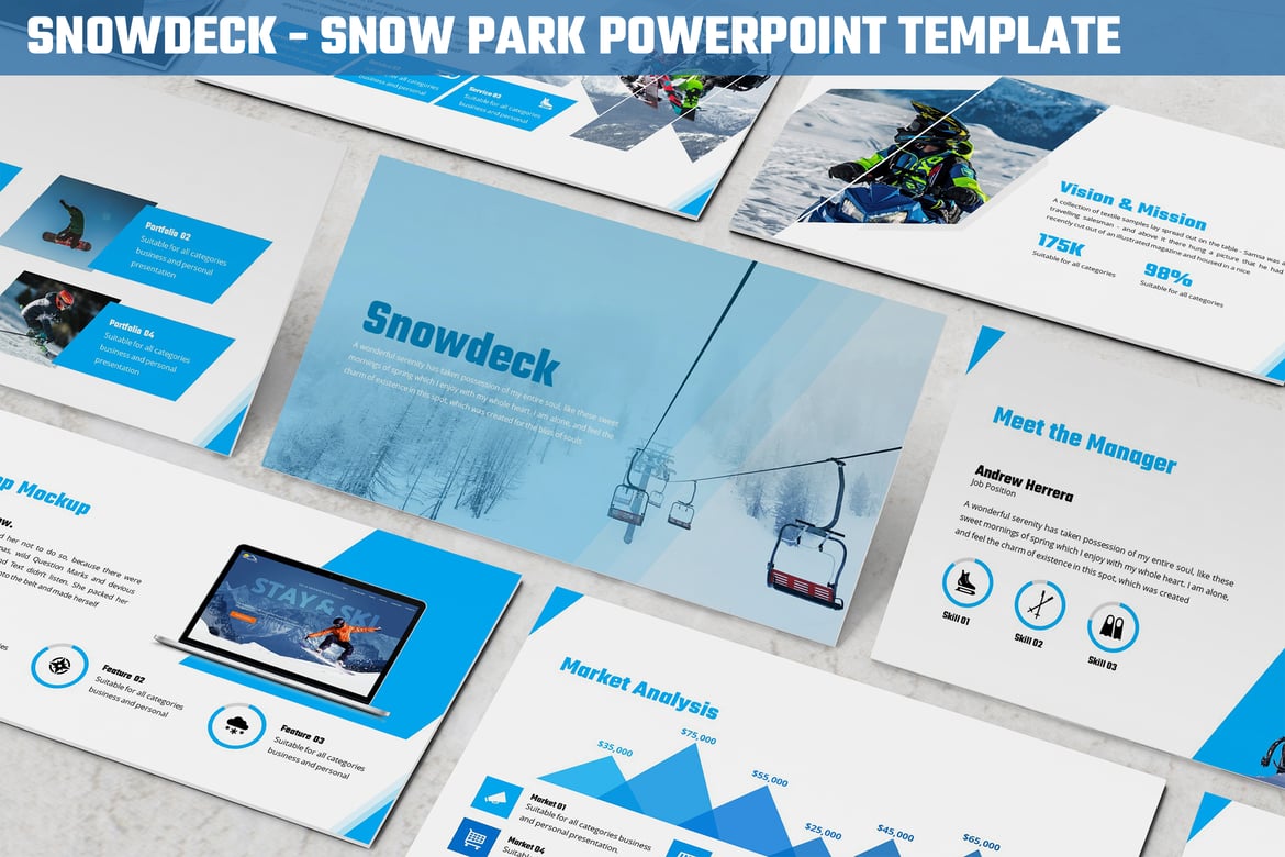 Template Presentasi Powerpoint Snowdeck - Desain Modern untuk Snow Park