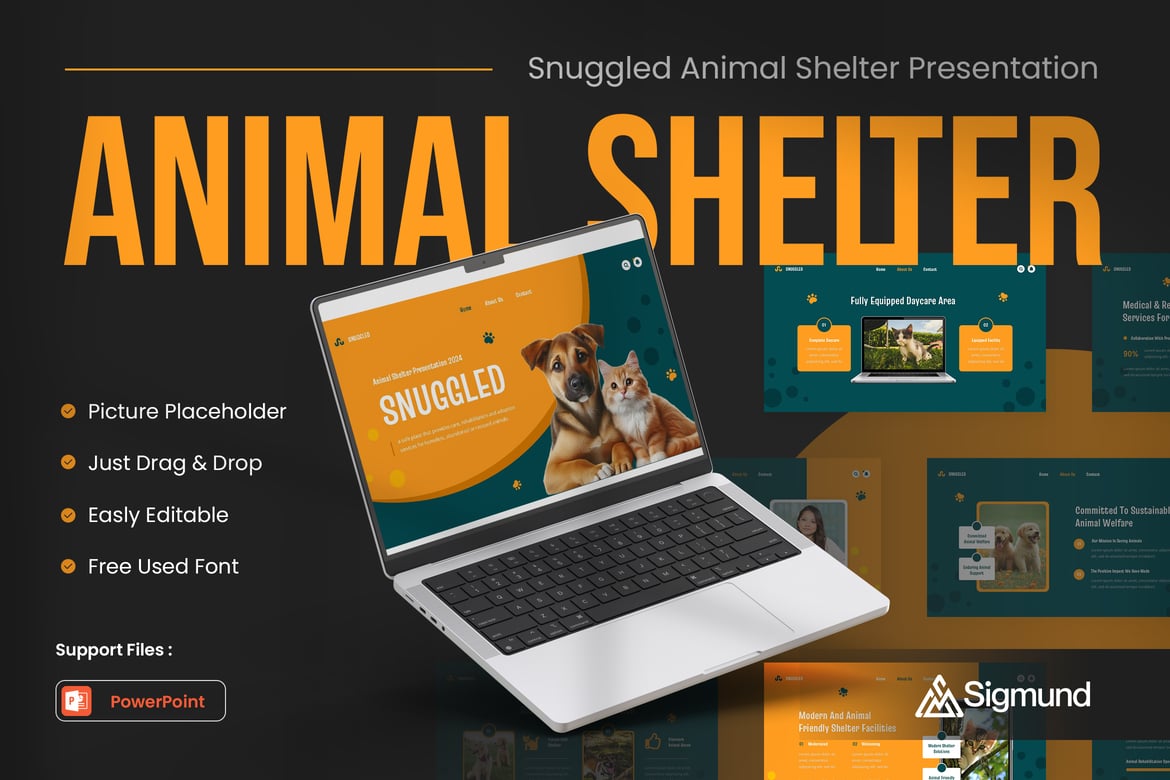 Template Powerpoint Presentasi Penampungan Hewan Snuggled yang Menarik
