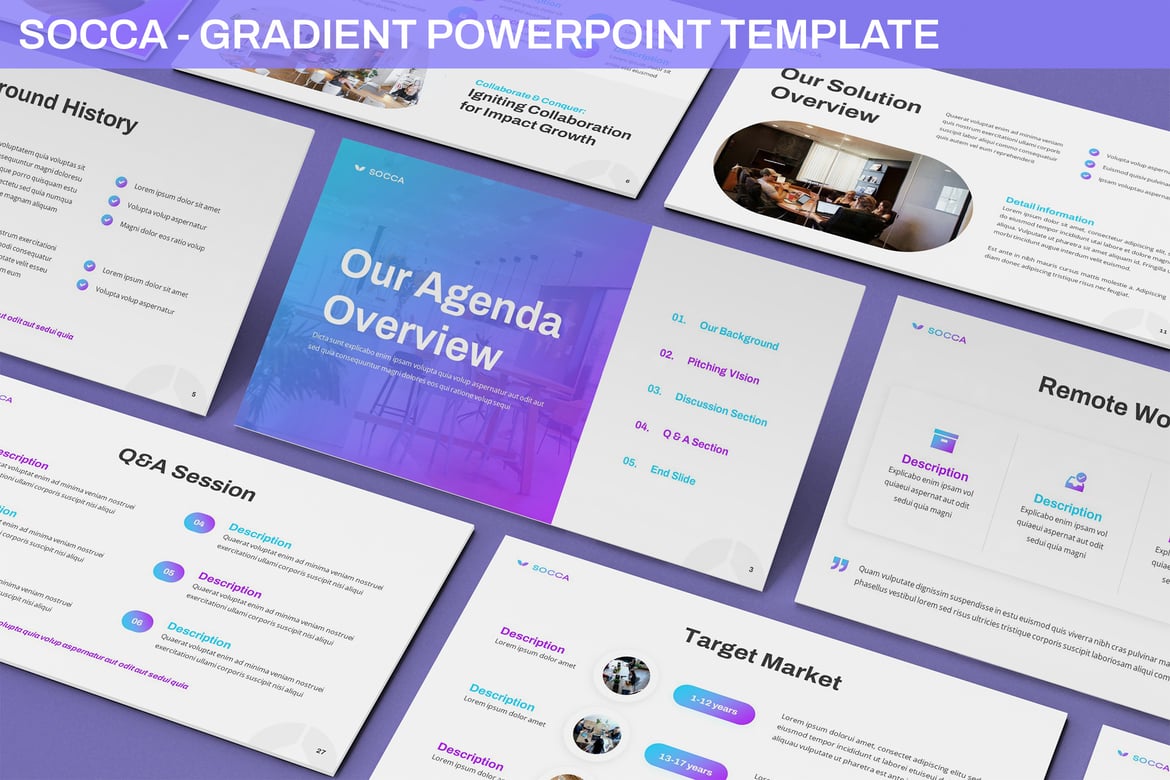 Template PowerPoint Socca - Desain Gradien Modern untuk Presentasi Efektif