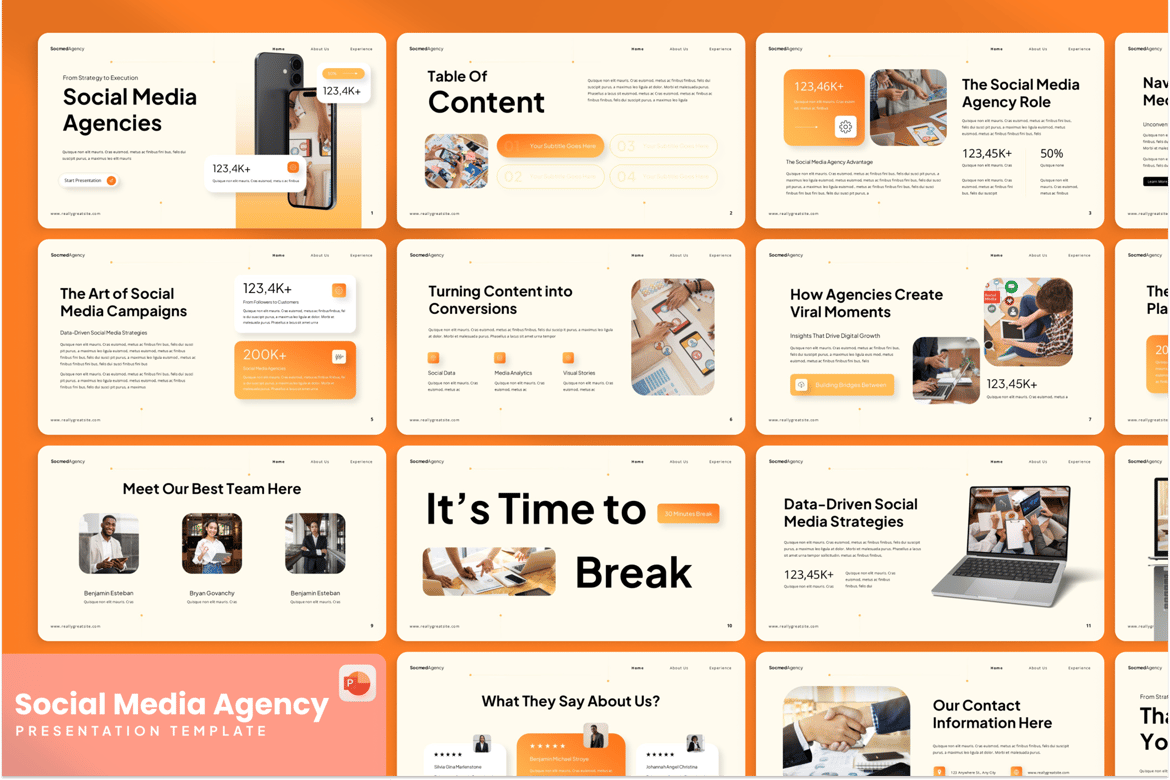 Template Presentasi PowerPoint untuk Agensi Media Sosial yang Menarik