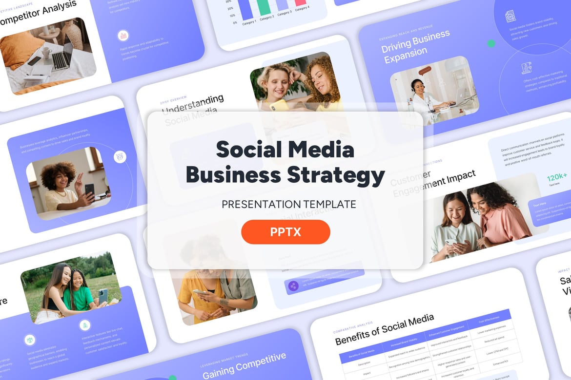 Template PowerPoint Strategi Bisnis Media Sosial yang Menarik