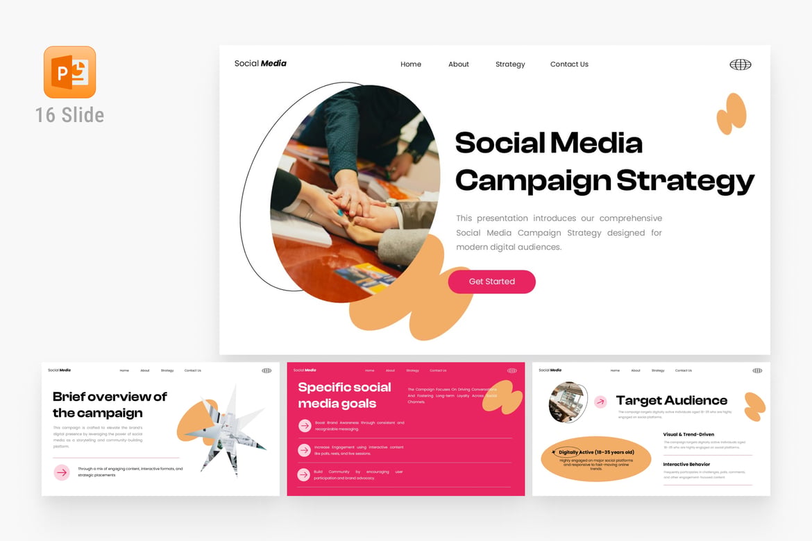 Template PowerPoint Strategi Kampanye Media Sosial yang Menarik dan Modern
