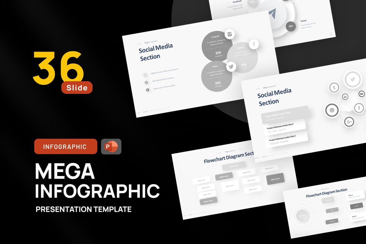 Template PowerPoint Infografis Grafik Media Sosial yang Menarik