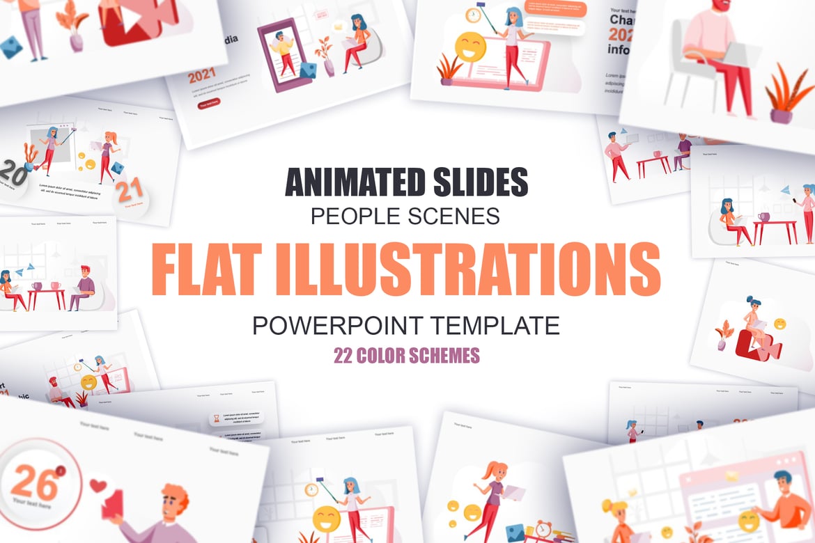 Template Presentasi Powerpoint Ilustrasi Flat Media Sosial yang Menarik
