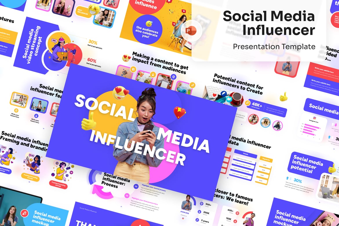 Template Presentasi PowerPoint untuk Influencer Media Sosial yang Menarik
