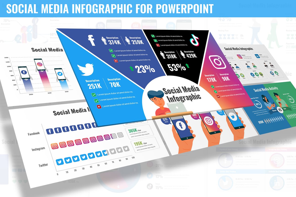 Template Powerpoint Infografis Media Sosial yang Menarik
