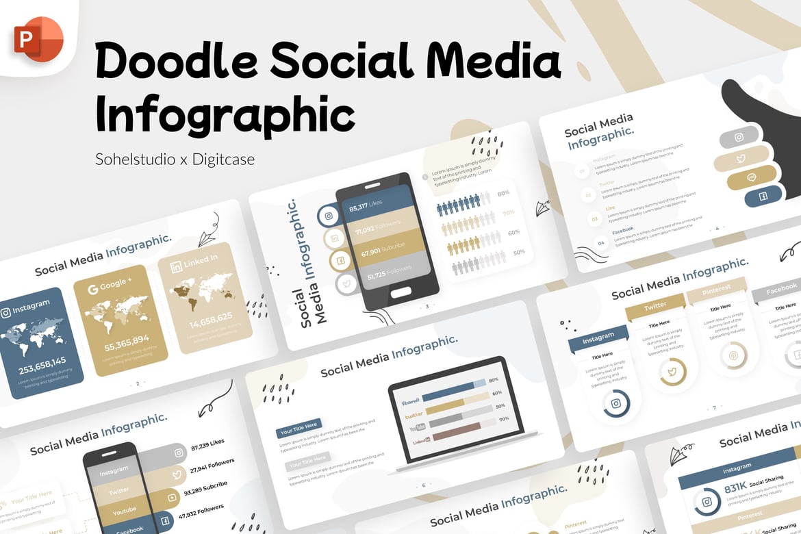 Template Presentasi PowerPoint Infografis Media Sosial yang Menarik