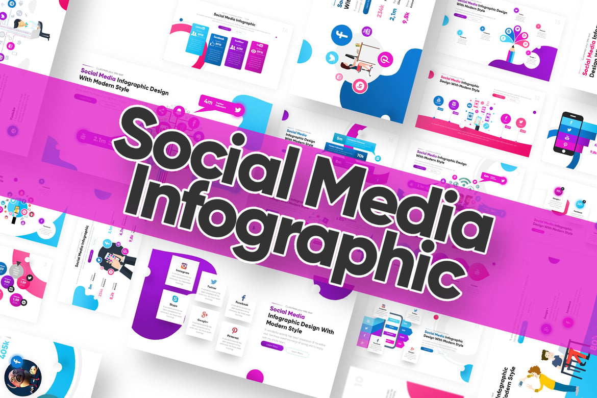 Template PowerPoint Infografis Media Sosial yang Menarik