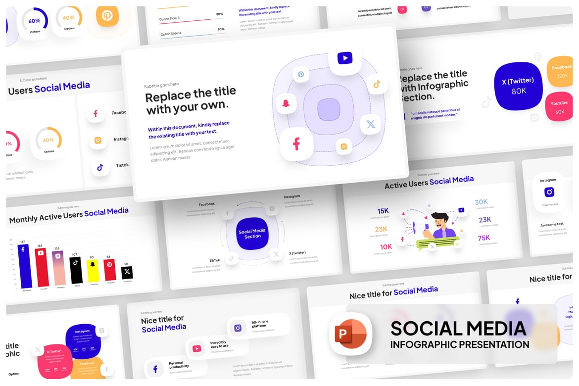 Template Presentasi PowerPoint Infografis Media Sosial yang Menarik