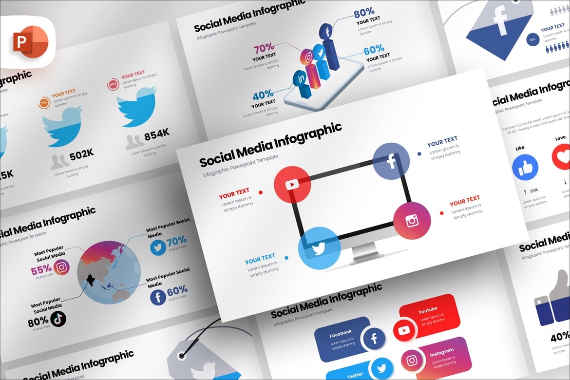 Template PowerPoint Infografik Media Sosial yang Menarik