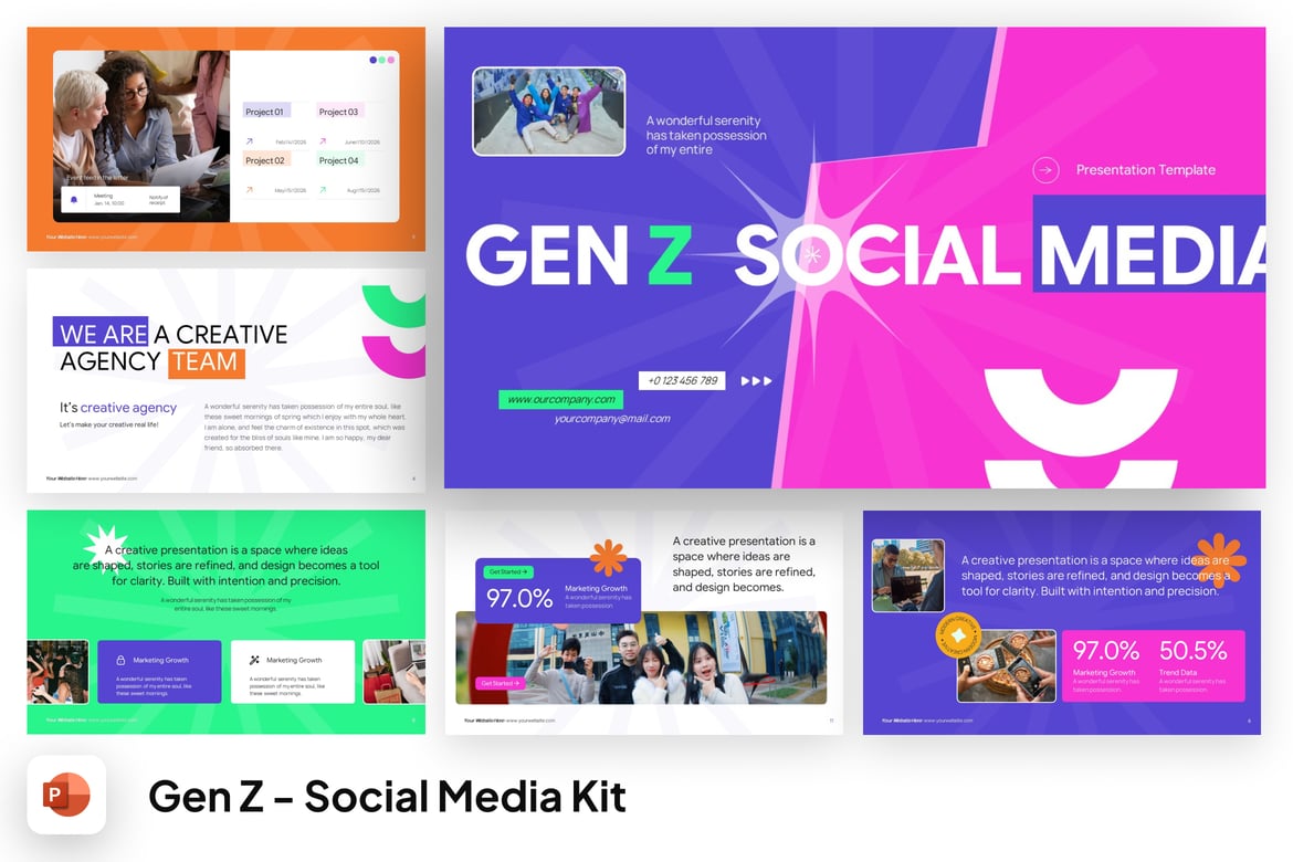 Template PowerPoint Kit Media Sosial Gen Z yang Energik