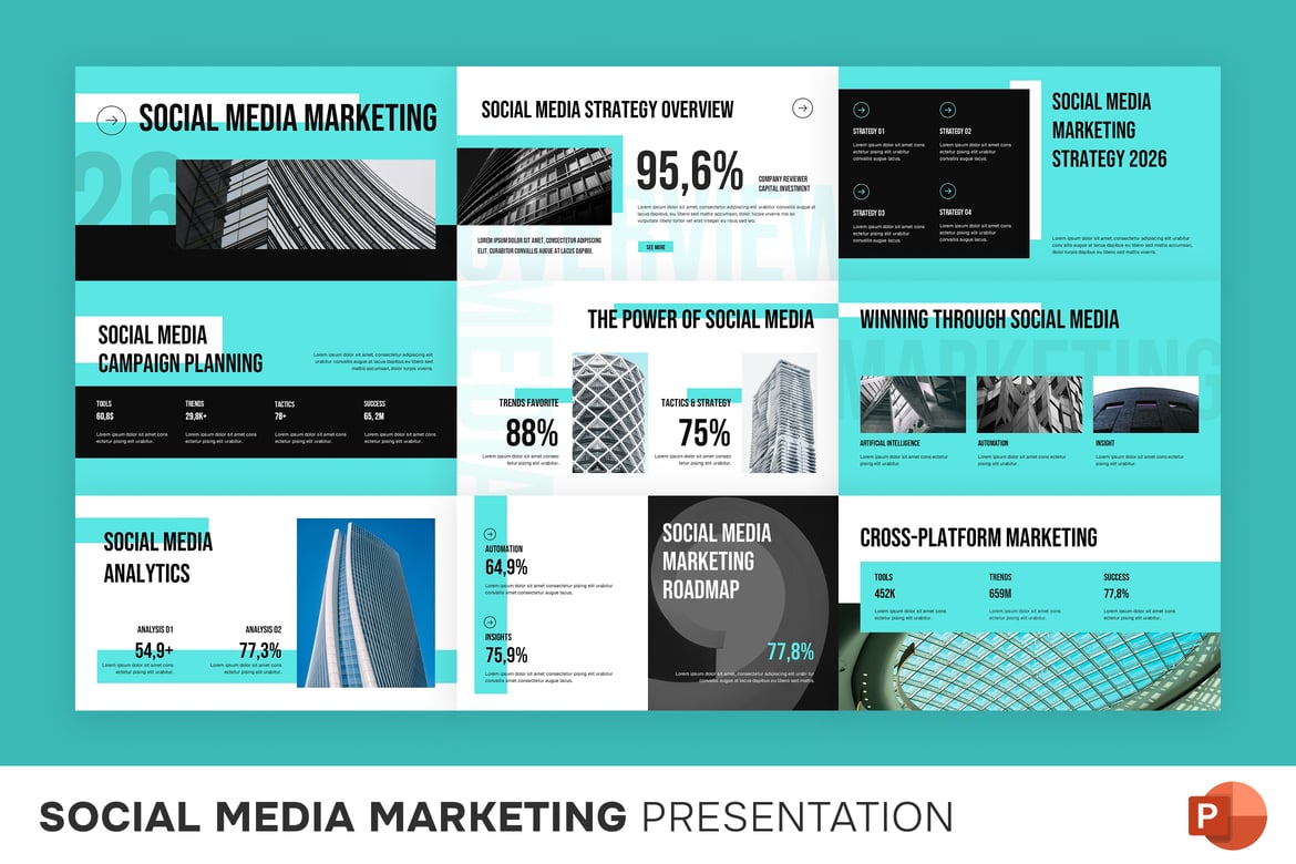 Template PowerPoint Pemasaran Media Sosial yang Menarik