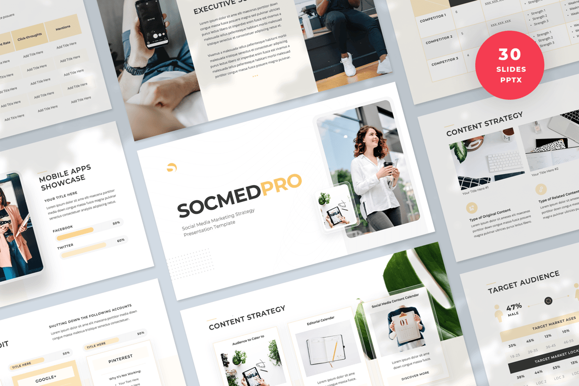 Template PowerPoint Pemasaran Media Sosial yang Menarik
