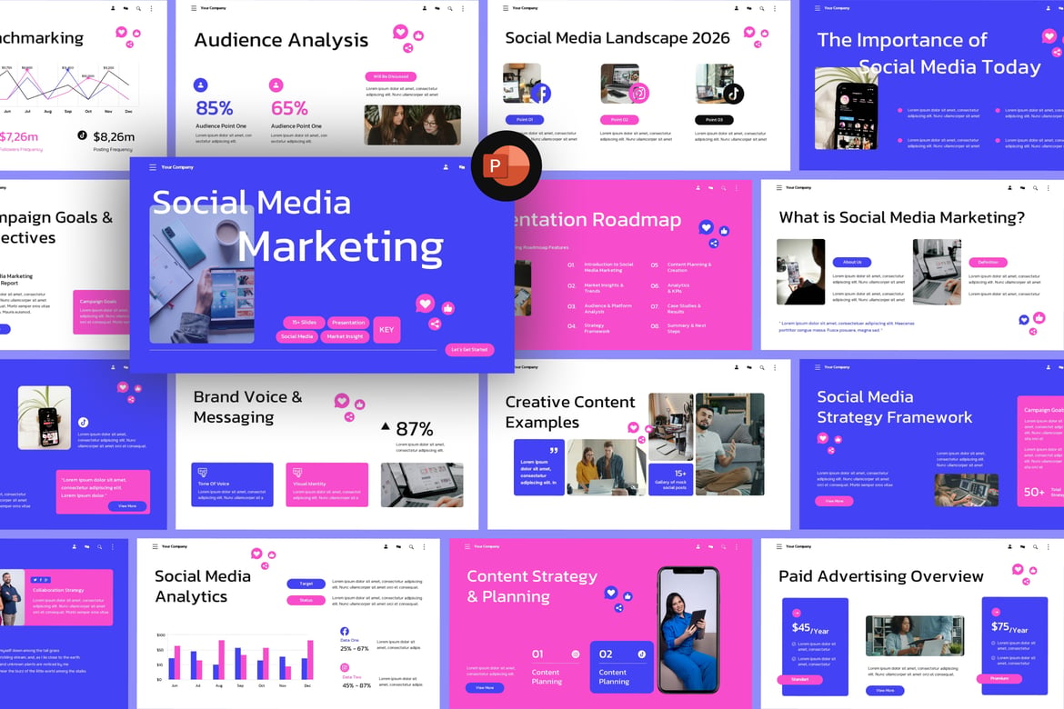 Template PowerPoint Pemasaran Media Sosial yang Menarik