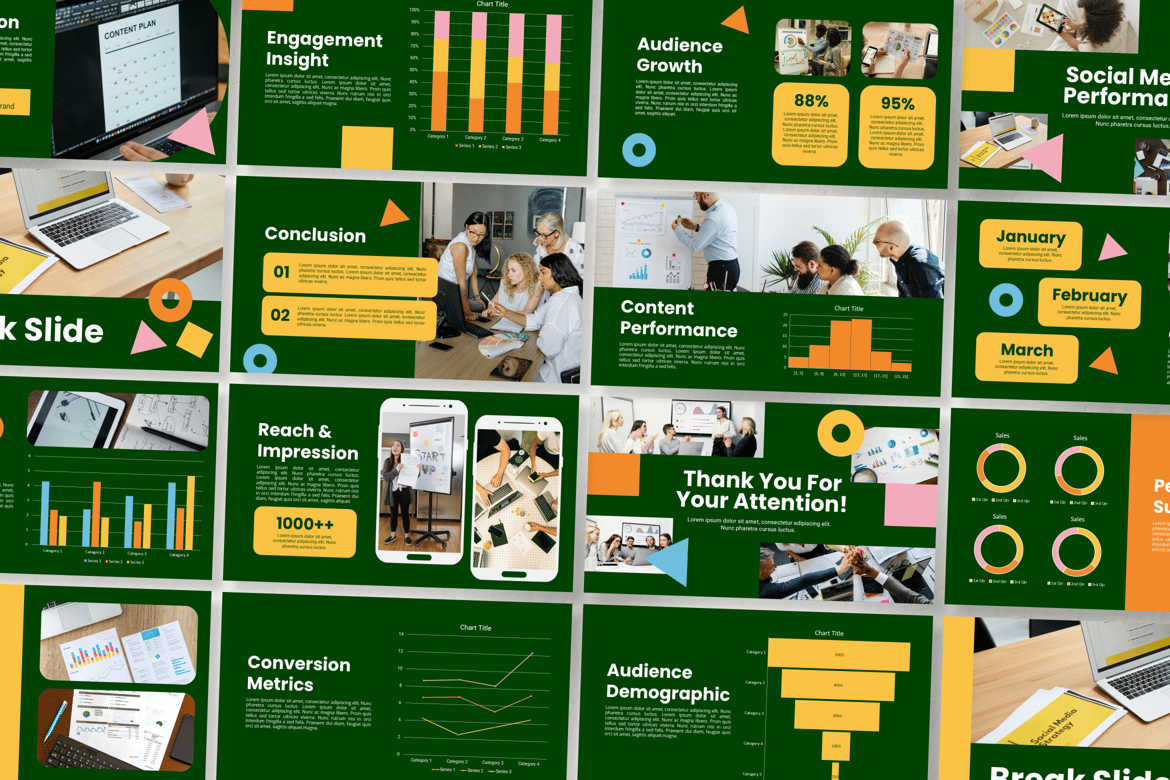 Template Powerpoint Kinerja Media Sosial yang Modern dan Elegan